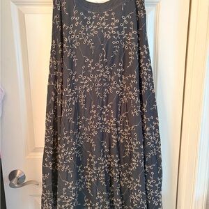 T Tahari Black Midi Skirt with Tan Vine Embroidery